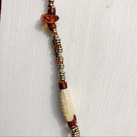 Handmade Metal Beaded Necklace with Carved Bead Focal - Picture 4 of 9